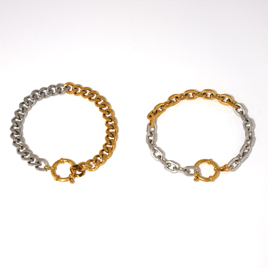 1 Piece  Casual Mixed Gold Color And Silver Colors Stainless Steel Women's Chain Bracelets Picture4
