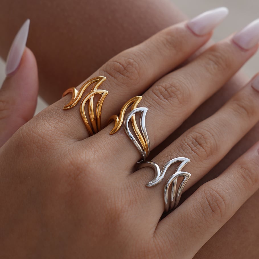 1 Stück Tägliche unregelmäßige Form Edelstahl Gold Farbe Damen Statement Ringe Bild7