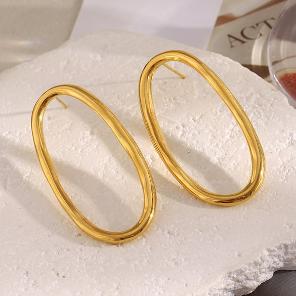 1 Pair Simple Oval Stainless Steel Gold Color Women's Stud Earrings 2