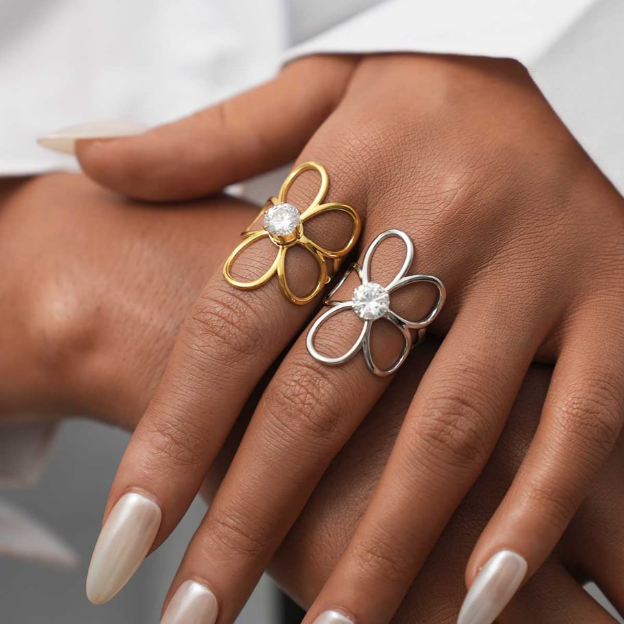1 Piece Simple Series Daily Flower Stainless Steel  Women's  Statement Rings Picture4