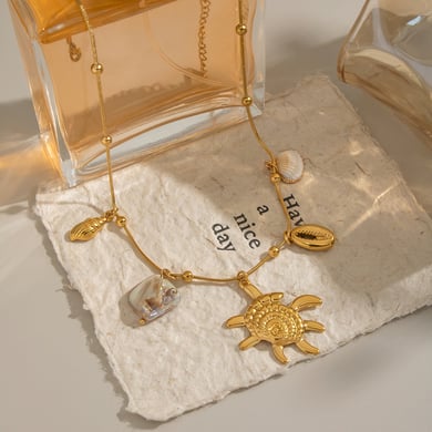 Collier pendentif en acier inoxydable couleur or en forme de coquillage, 1 pièce h5 Image2