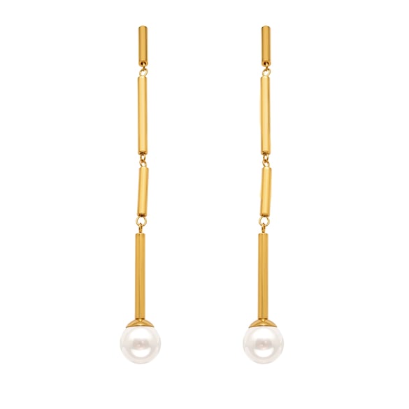 Boucles d&#39;oreilles pendantes pour femme en acier inoxydable couleur or, lignes classiques, 1 pièce