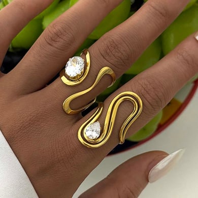 1 Piece Casual Irregular Shape Stainless Steel  Gold Color  Zircon Statement Rings h5 Picture10