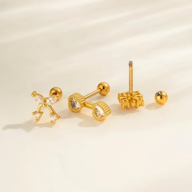 1 stuk hart strik knoop koper goud kleur zirkoon piercing oorbel h5 Afbeelding3