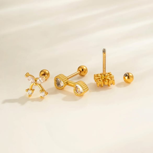 1 stuk hart strik knoop koper goud kleur zirkoon piercing oorbel