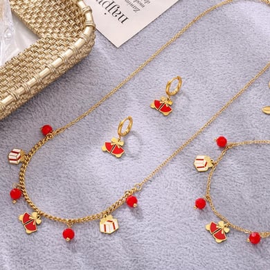 Set di gioielli da donna classici in acciaio inossidabile color oro con granato natalizio h5 Immagine7