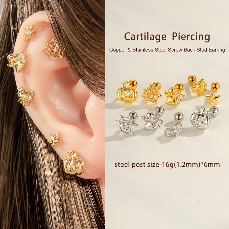 1 Piece Halloween Copper Gold Color Zircon Piercing Earring h5Picture4