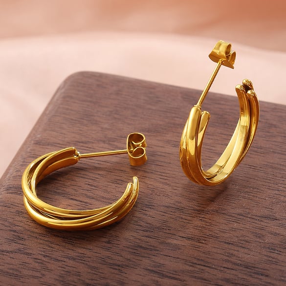 1 paio di orecchini a cerchio in acciaio inossidabile color oro 2