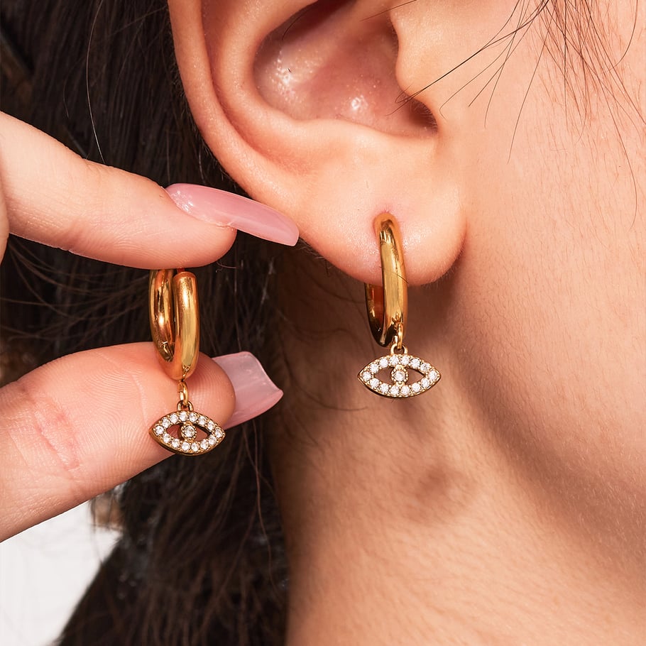 1 Pair Delicate Devil's Eye Stainless Steel Gold Color Zircon Women's Drop Earrings Picture4