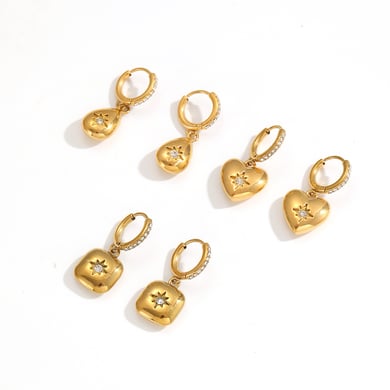 1 Pair Shinning Moon Stainless Steel Gold Color Zircon Women's Drop Earrings h5 Picture4