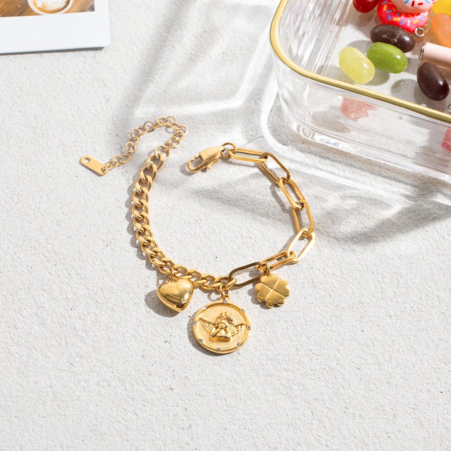 1 Piece Dazzling Angel Stainless Steel Gold Color Women's Charm Bracelets h5Picture7