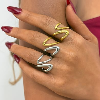 1 Stück Retro Unregelmäßige Form Edelstahl Gold Farbe Damen Statement Ringe h5 Bild8