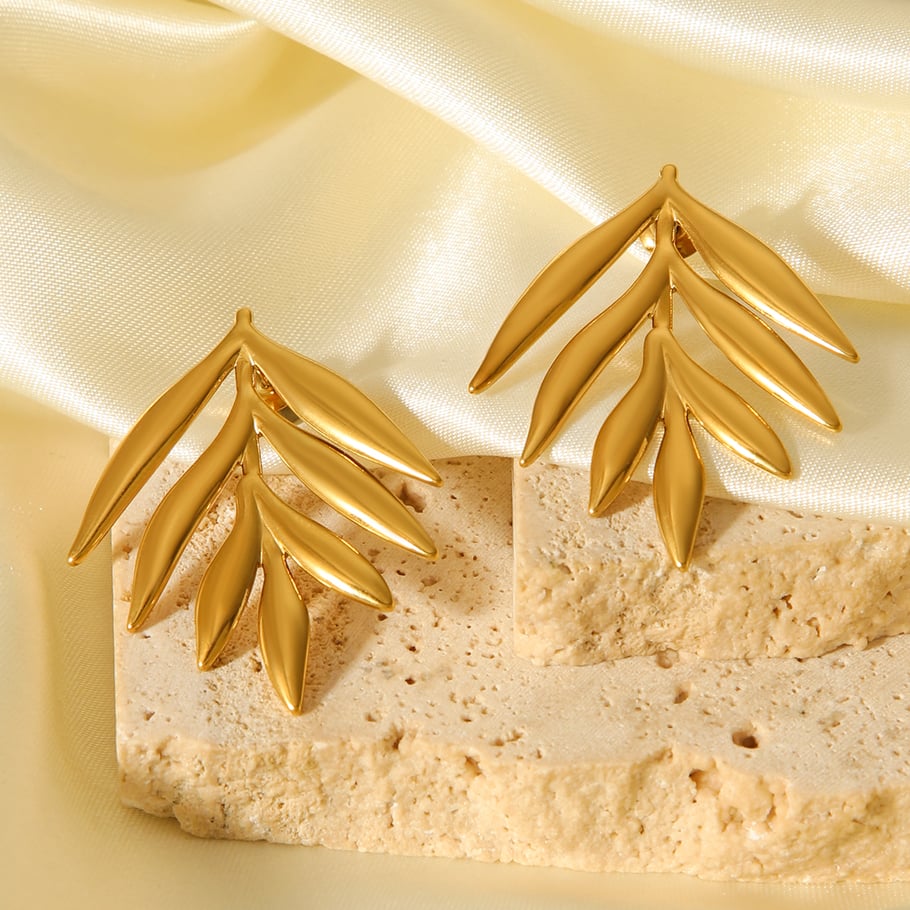 1 Pair Simple Leaf Stainless Steel  Gold Color  Women's Stud Earrings Picture8