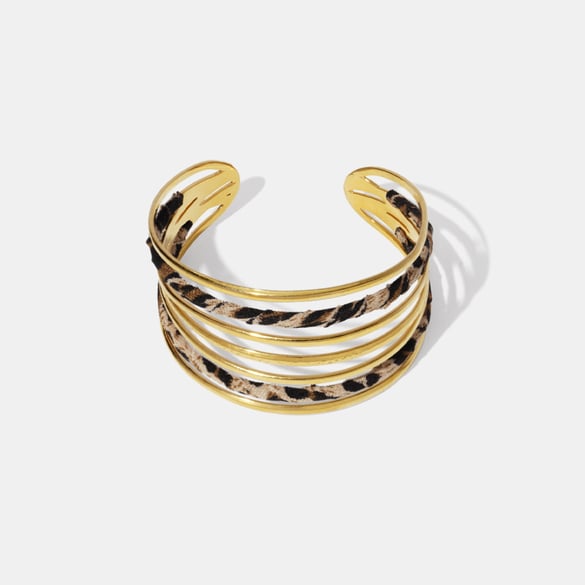 1 Piece Classic Series Retro Leopard Print Hollowed-out Stainless Steel  Women's Cuff Bracelets 2