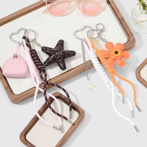 1 PiecLeather Flower Leopard Print Star Bag Charm 2