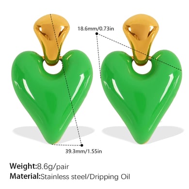 1 Pair Enamel Heart Stainless Steel Drop Earrings h5 