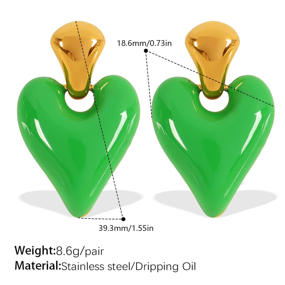 1 Pair Enamel Heart Stainless Steel Drop Earrings 