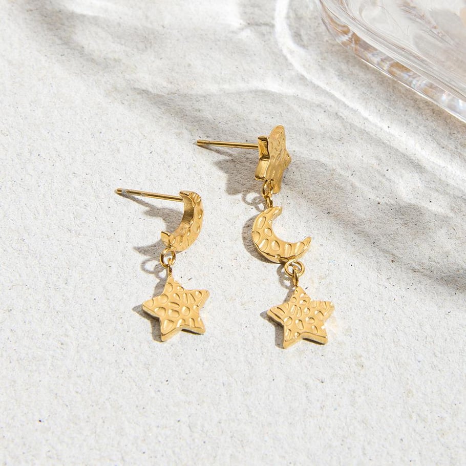 1 Pair Classic Star&Moon Stainless Steel Gold Color Women's Drop Earrings Picture3