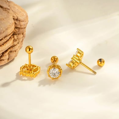 1 stuk hart ster koper goud kleur zirkoon piercing oorbel h5 Afbeelding3