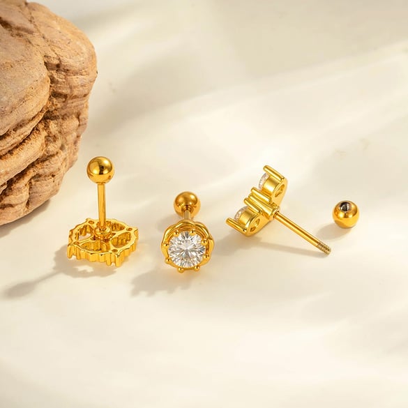1 stuk hart ster koper goud kleur zirkoon piercing oorbel