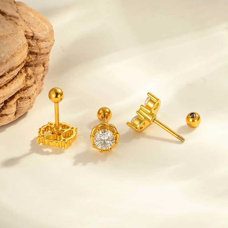 1 stuk hart ster koper goud kleur zirkoon piercing oorbel Afbeelding3