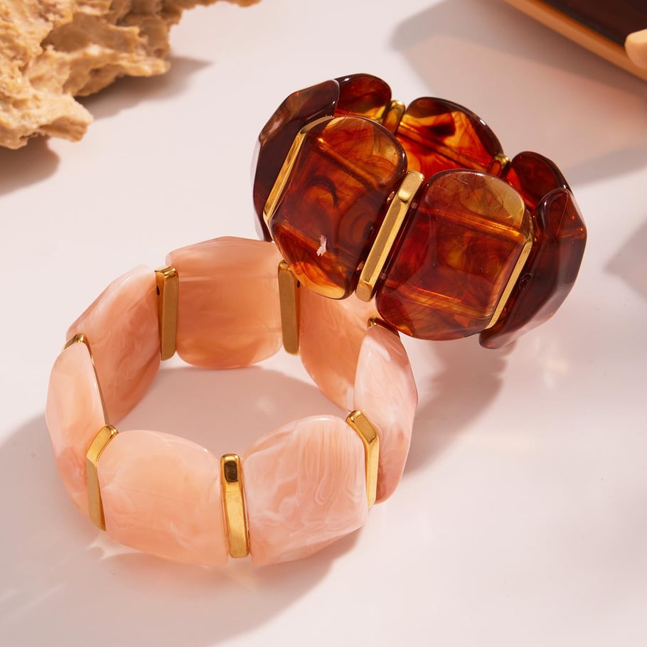 1 Piece Colorful Series Irregular Shape Resin Gold Color Women's Bangles Picture6