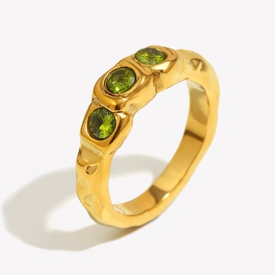 1 Piece Elegant Stainless Steel Gold Color Zircon Women's Gemstone Rings h5 