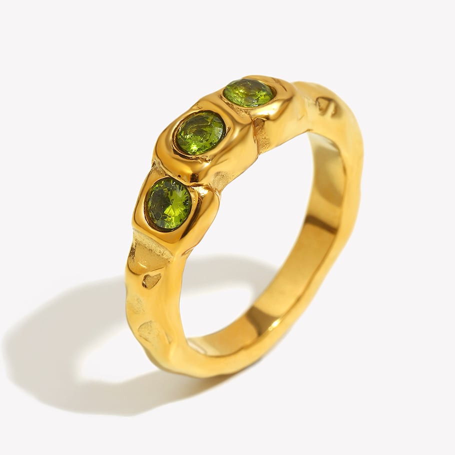 1 Piece Elegant Stainless Steel Gold Color Zircon Women's Gemstone Rings 