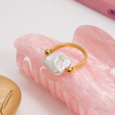 Anelli rettangolari in acciaio inossidabile color oro con perle personalizzabili h5 Immagine5