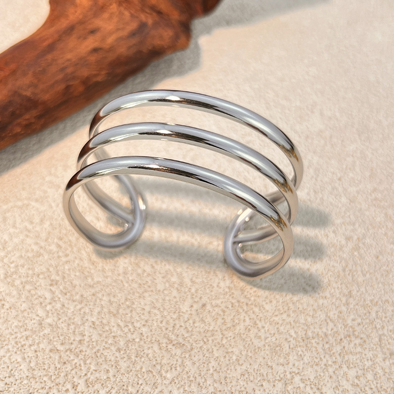 Bracciale rigido classico in acciaio inossidabile color oro, forma irregolare, 1 pezzo Immagine3