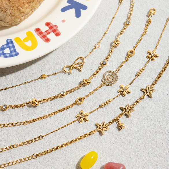 1 Piece Sweet Bow Knot Stainless Steel Gold Color Women's Charm Bracelets