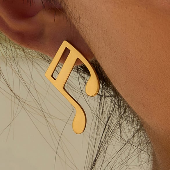 1 Pair Designable Note Asymmetric Stainless Steel Gold Color Women's Stud Earrings 2