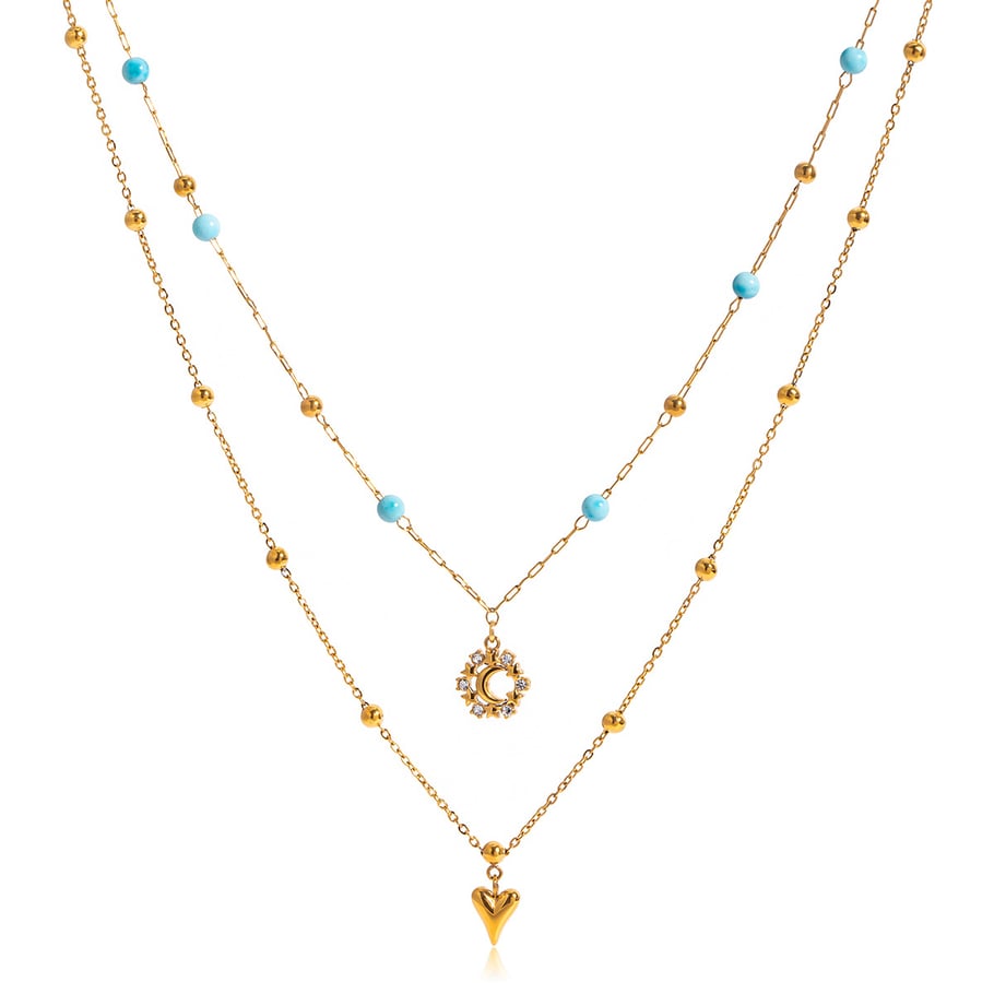 1 Piece Romantic Heart Moon Stainless Steel Gold Color Women's Layered Necklaces 