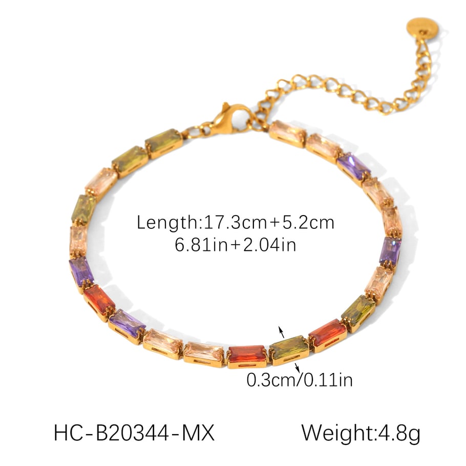 1 Stück Luxus Rechteck Edelstahl Zirkon Damen Kettenarmbänder Bild2