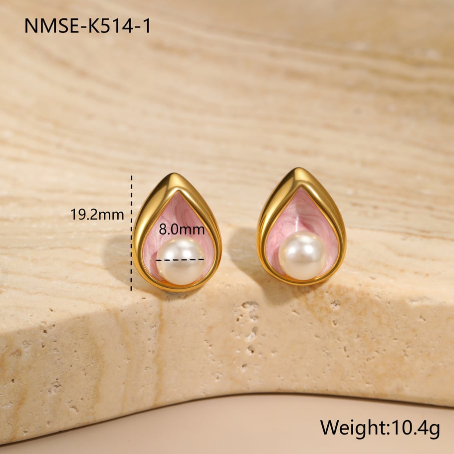 1 Pair  Elegant Droplet Stainless Steel  Gold Color Women's Stud Earrings 