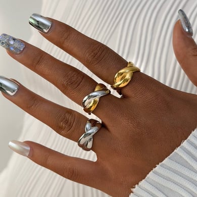 1 Piece Retro Irregular Shape Stainless Steel   Gold Color Women's Statement Rings h5 Picture4