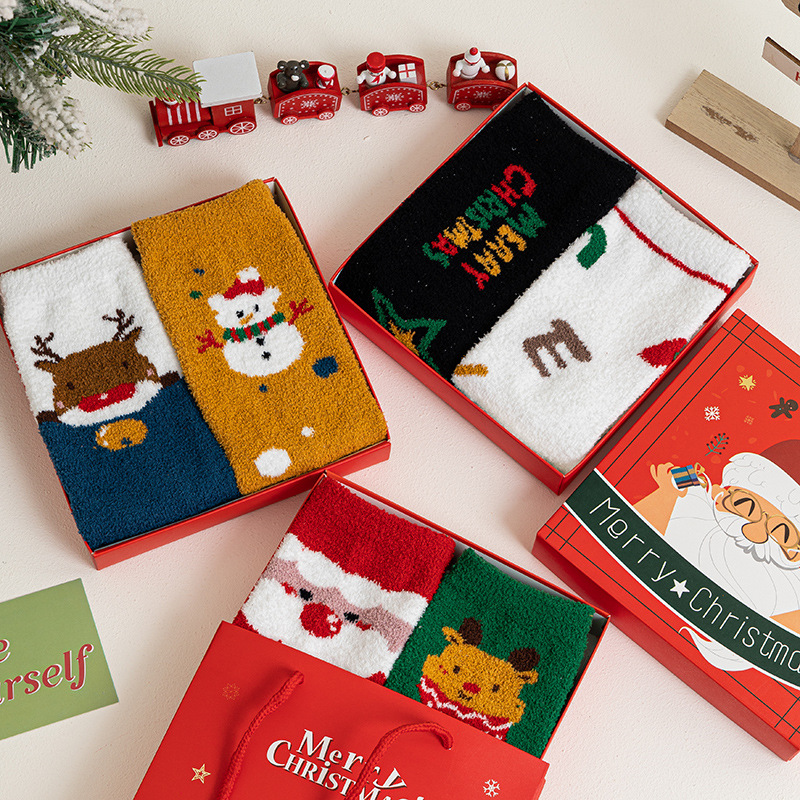 Verdickte Damensocken aus Korallenvlies in Weihnachtsgeschenkbox Bild3
