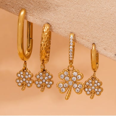 1 Pair Elegant Clover Stainless Steel Gold Color Zircon Women's Drop Earrings h5 Picture4