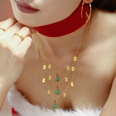 Collane con ciondolo da donna in acciaio inossidabile color oro con zirconi a forma di albero di Natale h5 Immagine4