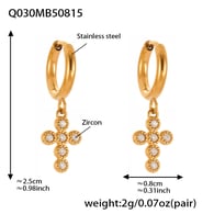 Q030-Golden Cross Zircon Earrings 