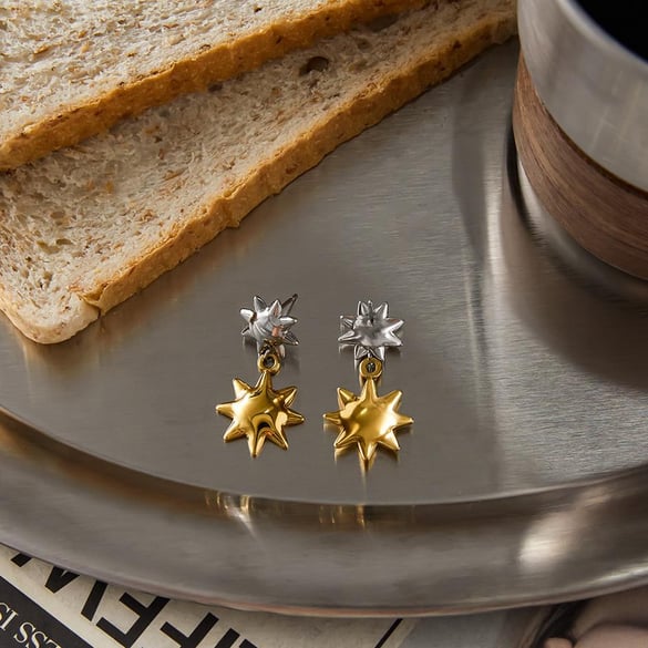 1 Pair Classic Sun Gold Color And Silver Colors Stainless Steel Women's Drop Earrings