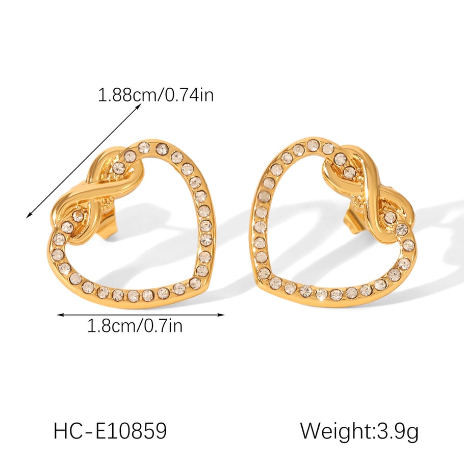 1 Pair Simple Daily Heart Stainless Steel Gold Color Zircon Women's Stud Earrings h5Picture2