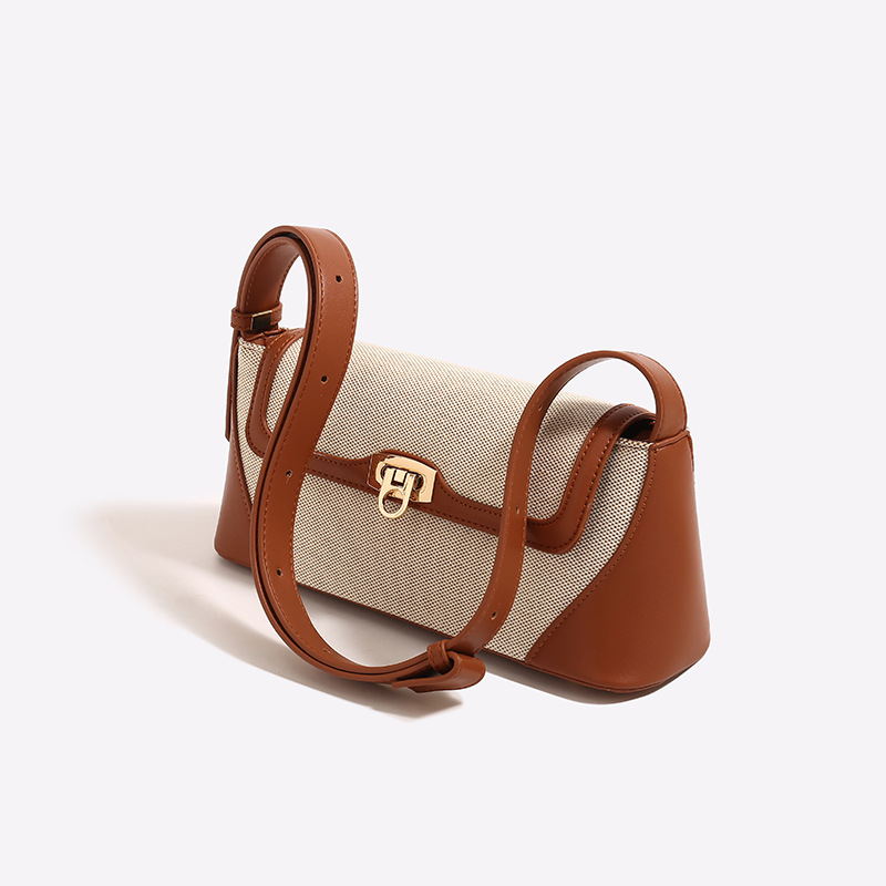 Sac à bandoulière rétro en toile de couleurs mélangées pour femme, 1 pièce Image4