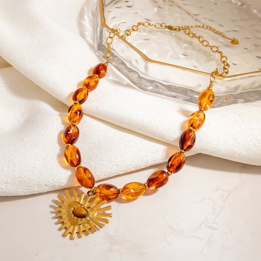 1 Piece  Elegant Heart Stainless Steel  Natural Stone Women's Beaded Necklaces Picture4