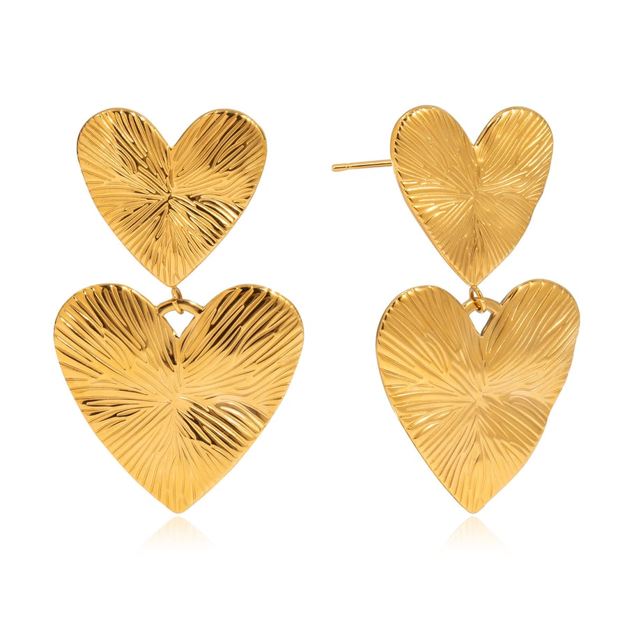 1 Pair Romantic Heart Stainless Steel Gold Color Women's Drop Earrings 