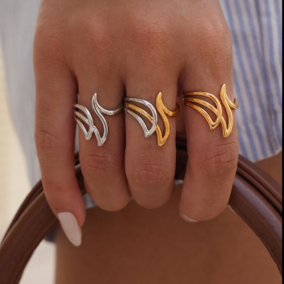 1 Stück Tägliche unregelmäßige Form Edelstahl Gold Farbe Damen Statement Ringe 2