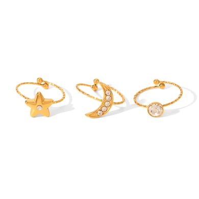 Luxe, gelaagde Star Moon-ringen van roestvrij staal met zirkonia voor dames h5 Afbeelding6