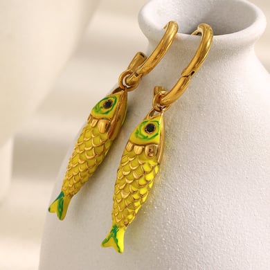 1 Pair Vivid Fish Stainless Steel Gold Color Women's Drop Earrings h5 Picture6