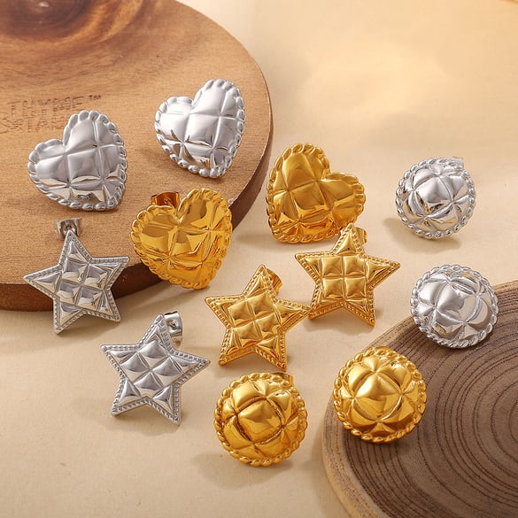 1 Pair Heart Stainless Steel Gold Color Stud Earrings 2
