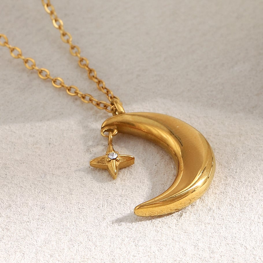 1 Stück Wunderschöne Mond Edelstahl Gold Farbe Damen Anhänger Halsketten Bild3